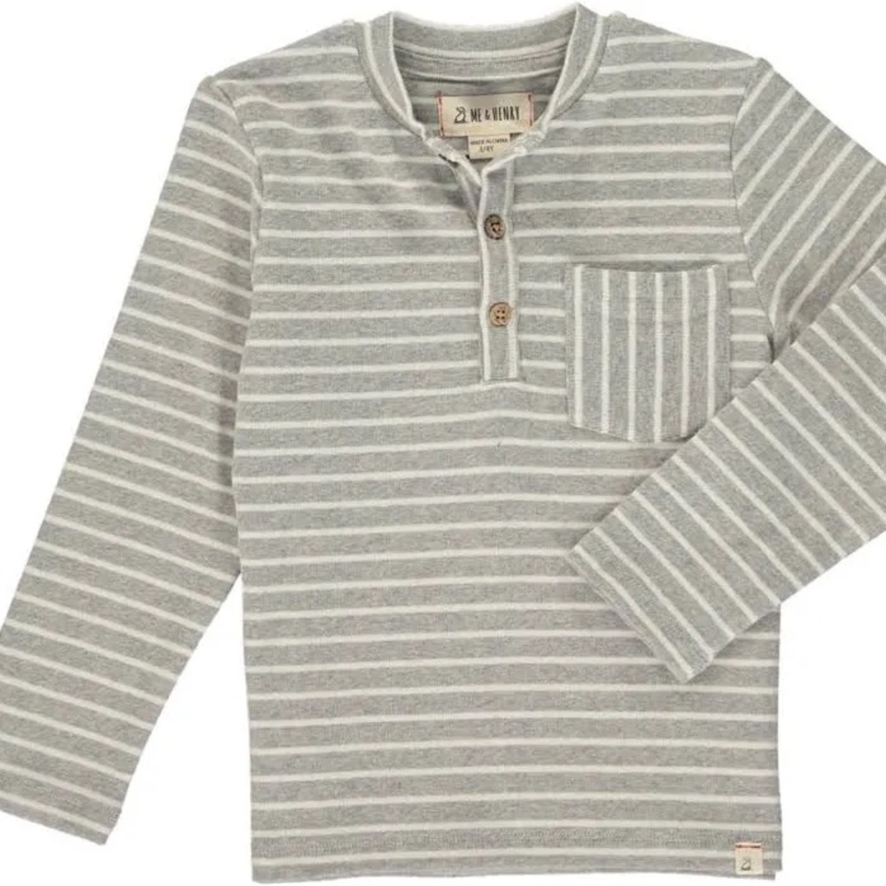 Me & Henry - 5-6 years - Grey & White Striped Long Sleeve, Pocket, Buttons - NWT
